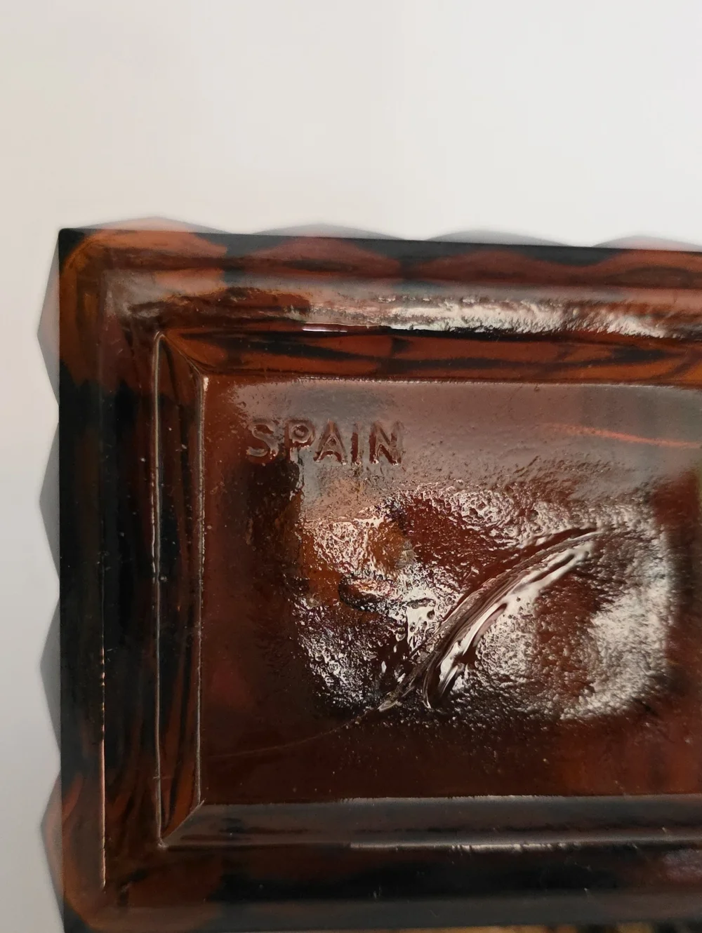 Vintage Amber Glass Decanter Made in Spain Mid Century Diamond Point Barware